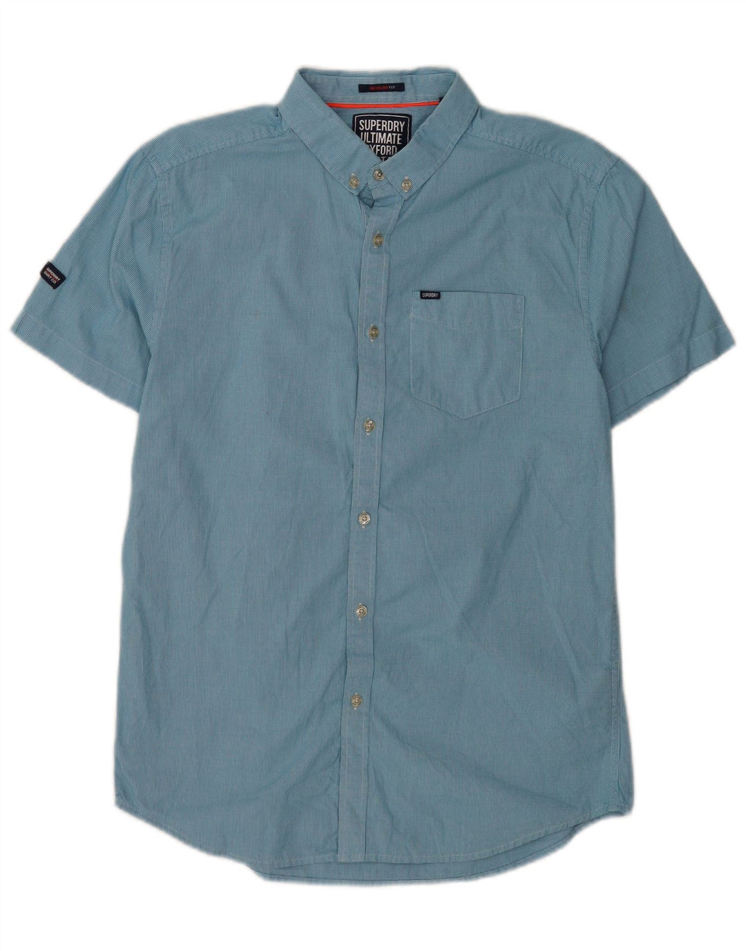 Superdry Mens Short Sleeve Regular Fit Shirt Medium Blue Houndstooth Cotton