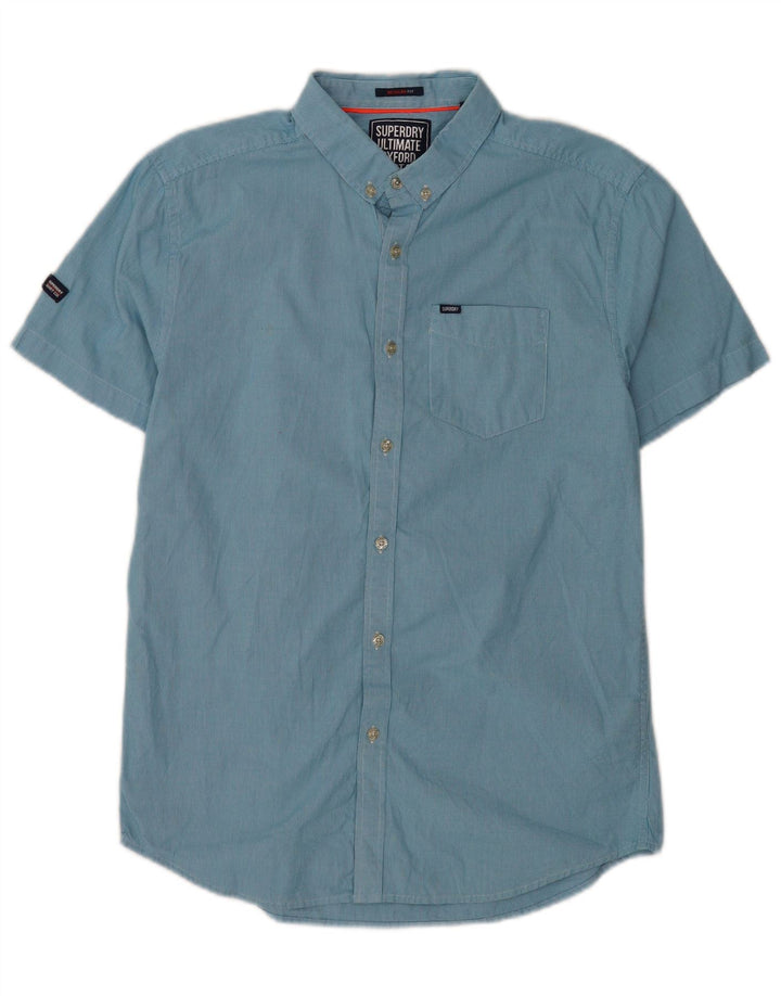 Superdry Mens Short Sleeve Regular Fit Shirt Medium Blue Houndstooth Cotton