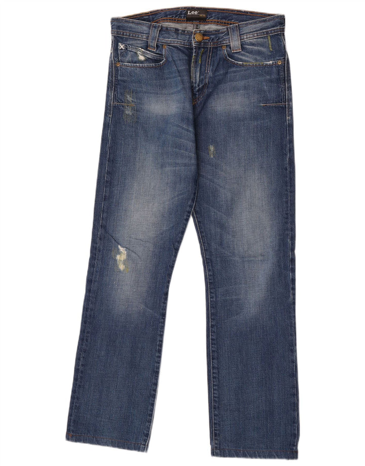 Lee Mens Clark Eye Distressed Straight Jeans W30 L30 Blue Cotton