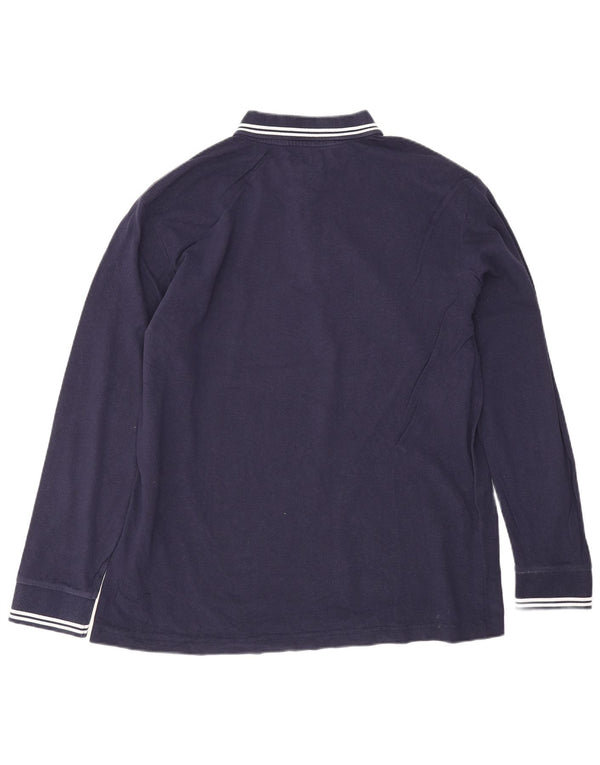 Kappa Mens Long Sleeve Polo Shirt 2XL Navy Blue Striped Cotton