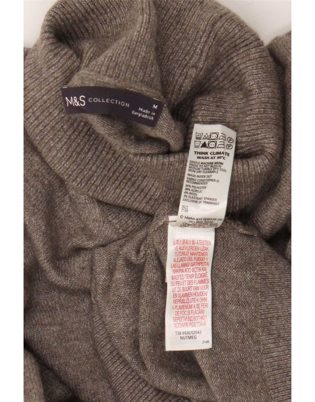 Marks & Spencer Mens Roll Neck Jumper Sweater Medium Brown Polyester