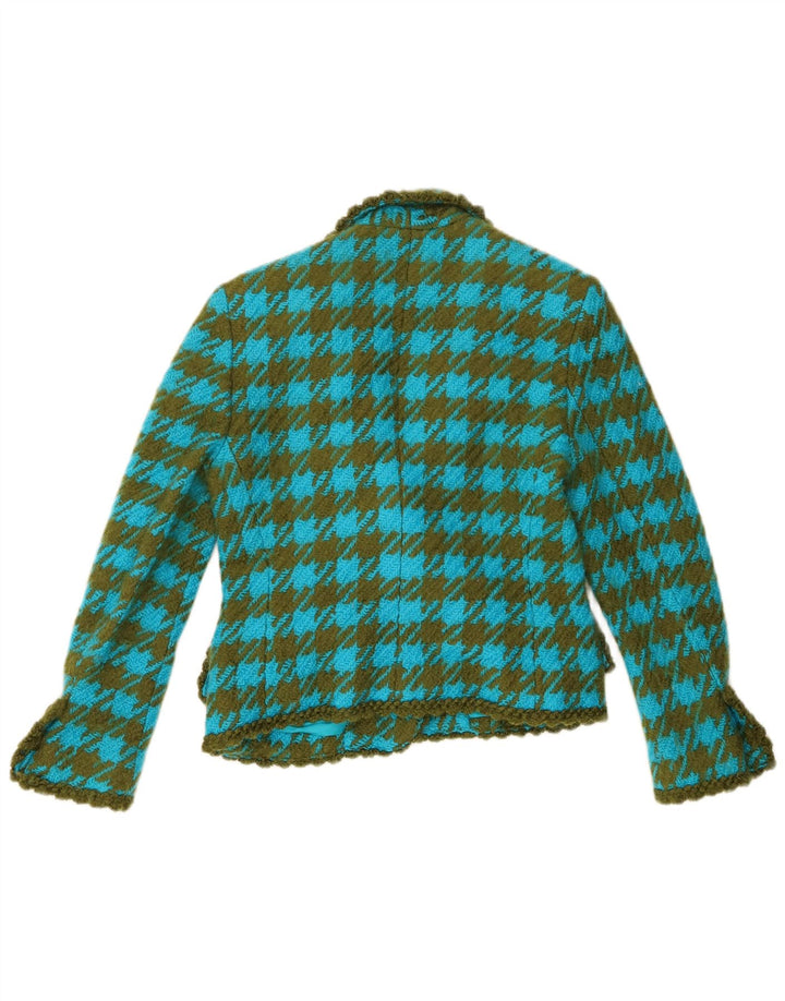 Carlisle Womens 1 Button Blazer Jacket UK 10 Small Blue Houndstooth Wool
