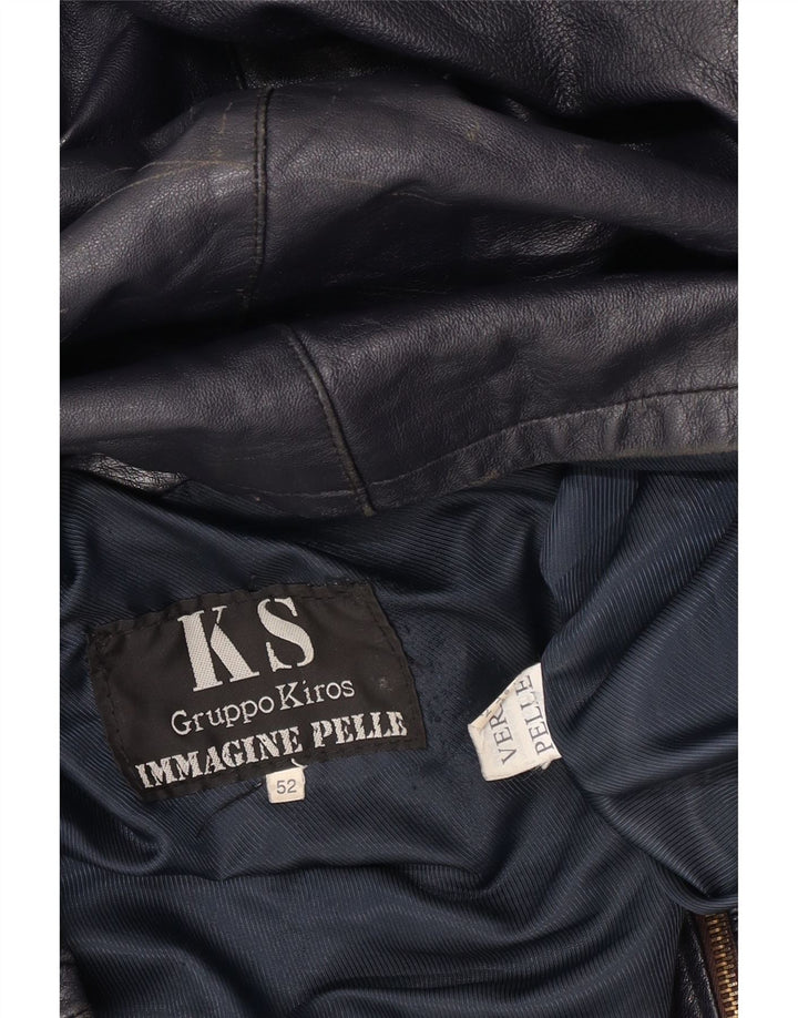 Vintage Mens Leather Jacket IT 52 XL Navy Blue Leather