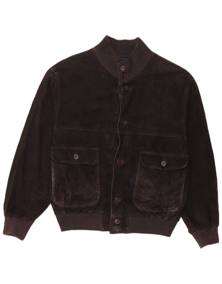Vintage Mens Suede Bomber Jacket IT 48 Medium Black Leather