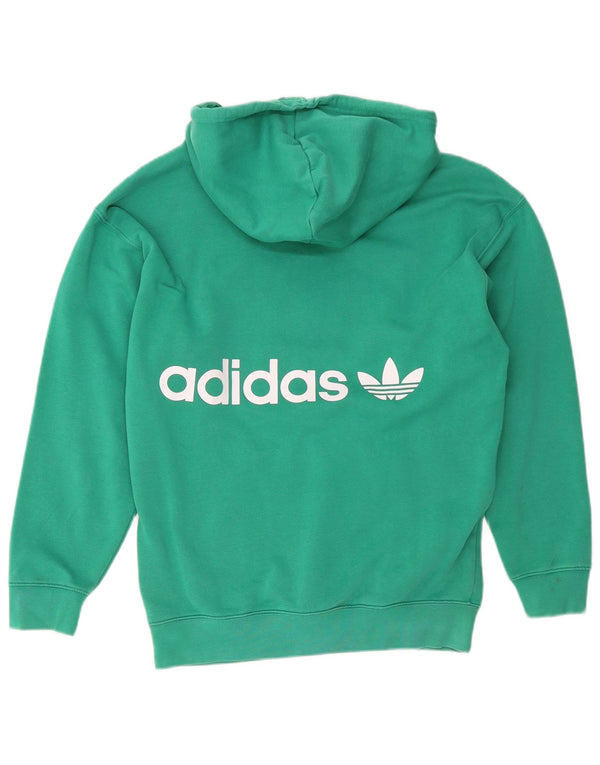 Adidas Womens Hoodie Jumper UK 12/14 Medium Green Cotton