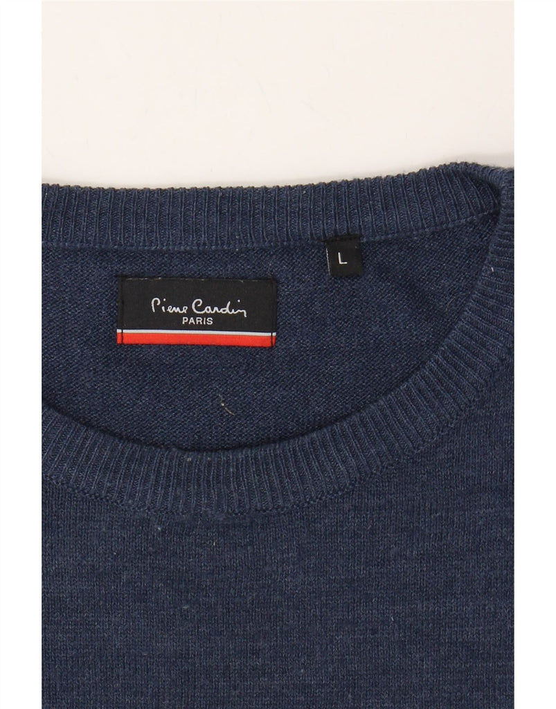 PIERRE CARDIN Mens Crew Neck Jumper Sweater Large Navy Blue Striped Vintage Pierre Cardin and Second-Hand Pierre Cardin from Messina Hembry 