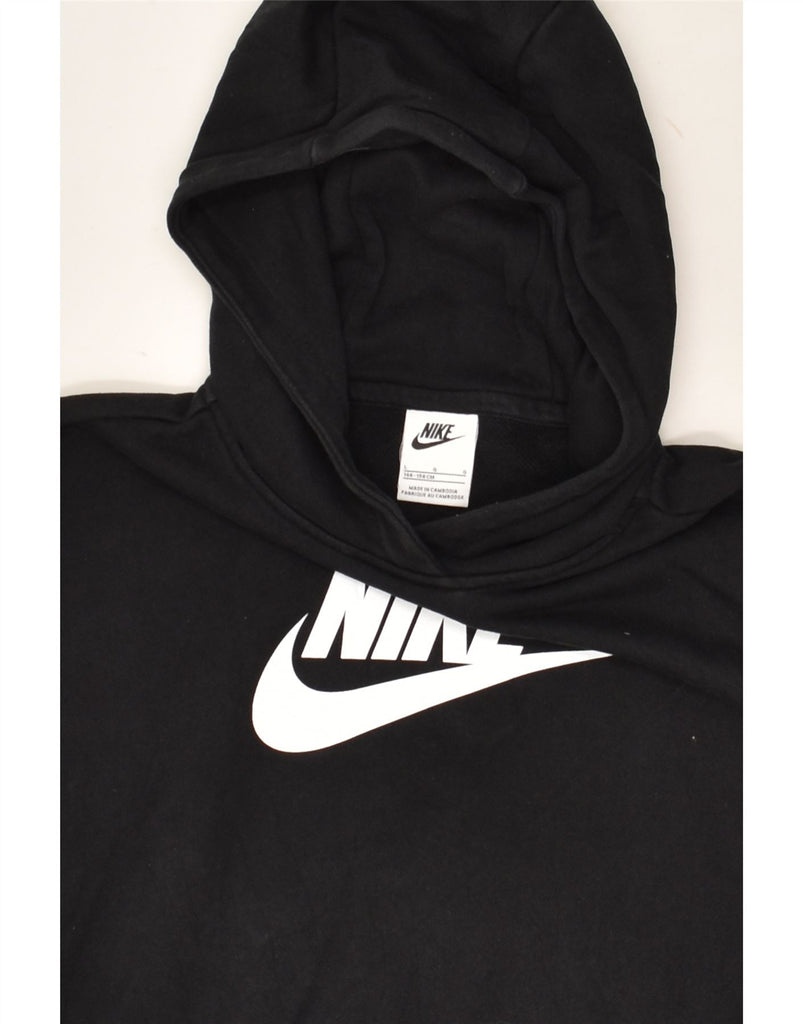 NIKE Boys Crop Graphic Hoodie Jumper 12-13 Years Large Black Cotton | Vintage Nike | Thrift | Second-Hand Nike | Used Clothing | Messina Hembry 