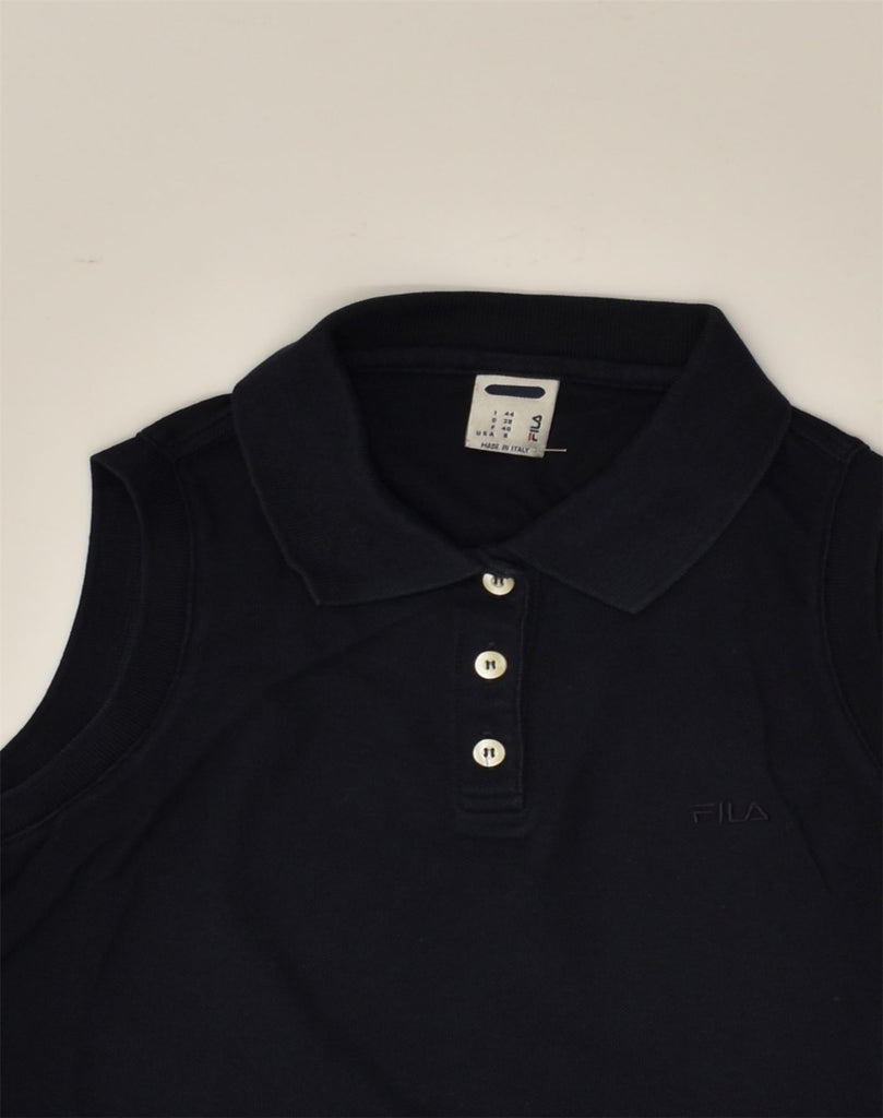 FILA Womens Sleeveless Polo Shirt IT 44 Medium Navy Blue Cotton | Vintage Fila | Thrift | Second-Hand Fila | Used Clothing | Messina Hembry 