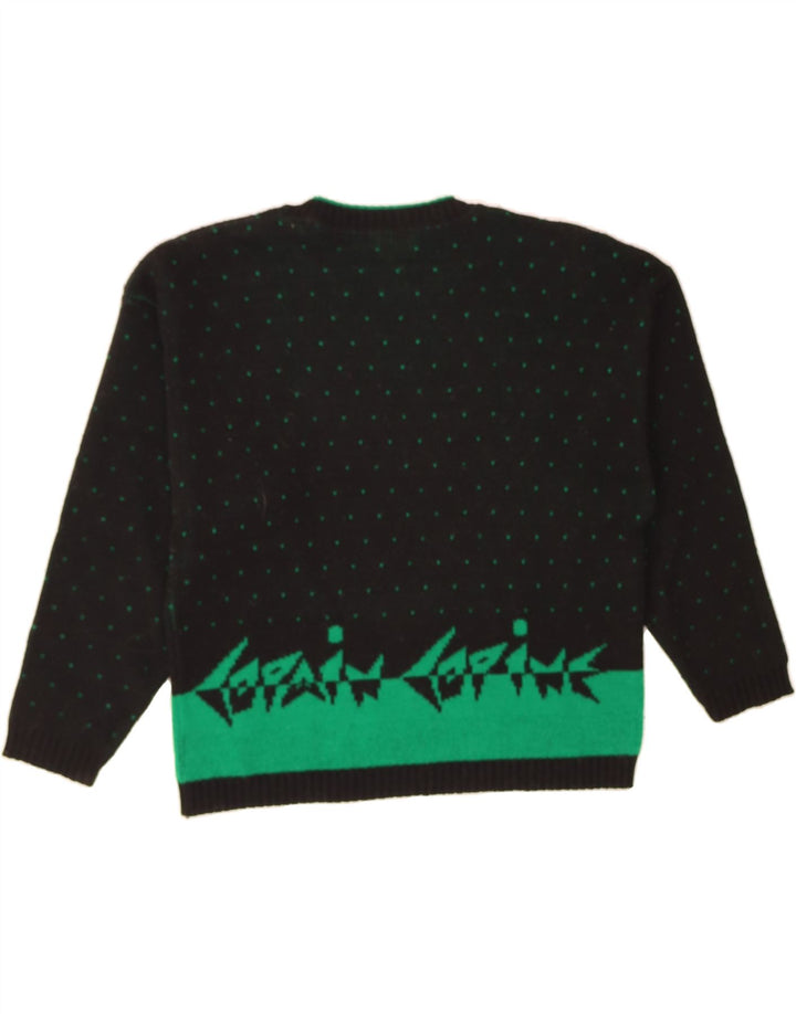 VINTAGE Womens Oversized Crew Neck Jumper Sweater US 2 XS Black Spotted Vintage Vintage and Second-Hand Vintage from Messina Hembry 