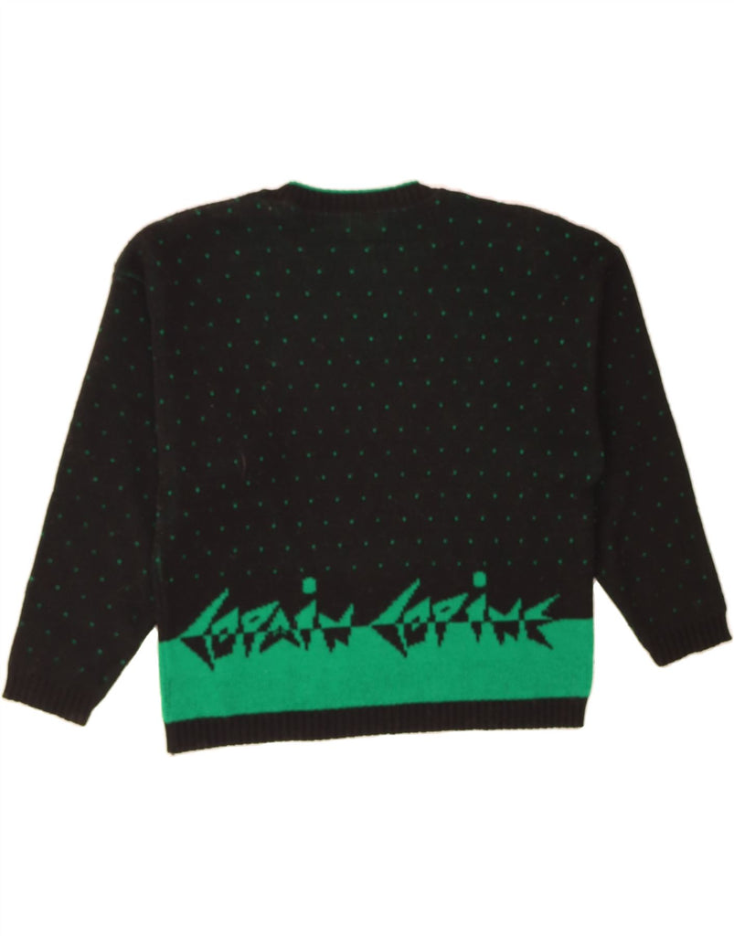 VINTAGE Womens Oversized Crew Neck Jumper Sweater US 2 XS Black Spotted Vintage Vintage and Second-Hand Vintage from Messina Hembry 