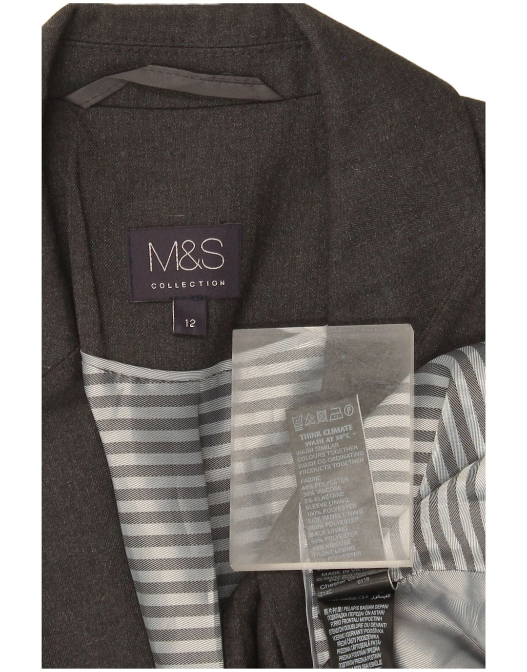 Marks & Spencer Womens 1 Button Blazer Jacket UK 12 Medium  Grey Polyester