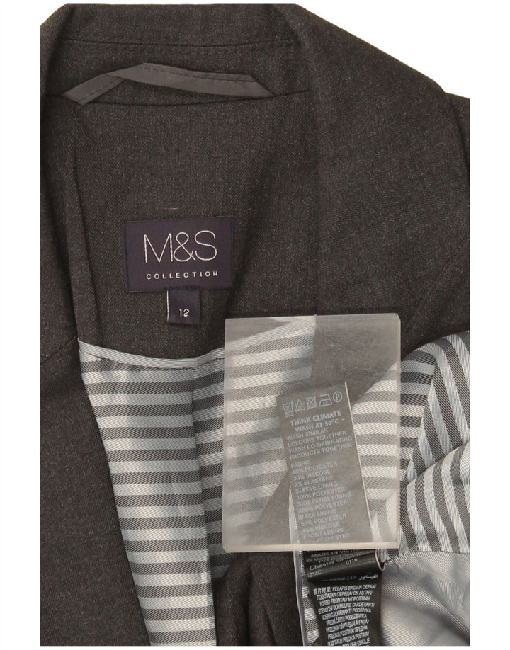 Marks & Spencer Womens 1 Button Blazer Jacket UK 12 Medium  Grey Polyester