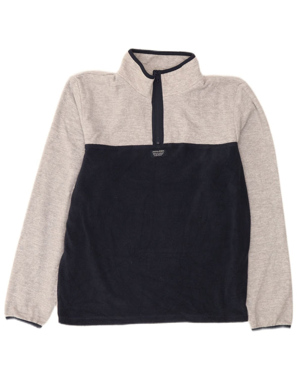 Jack & Jones Mens Zip Neck Fleece Jumper Medium Grey Colourblock Polyester