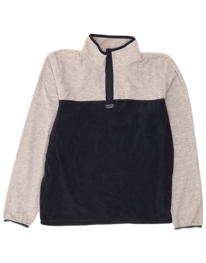 Jack & Jones Mens Zip Neck Fleece Jumper Medium Grey Colourblock Polyester