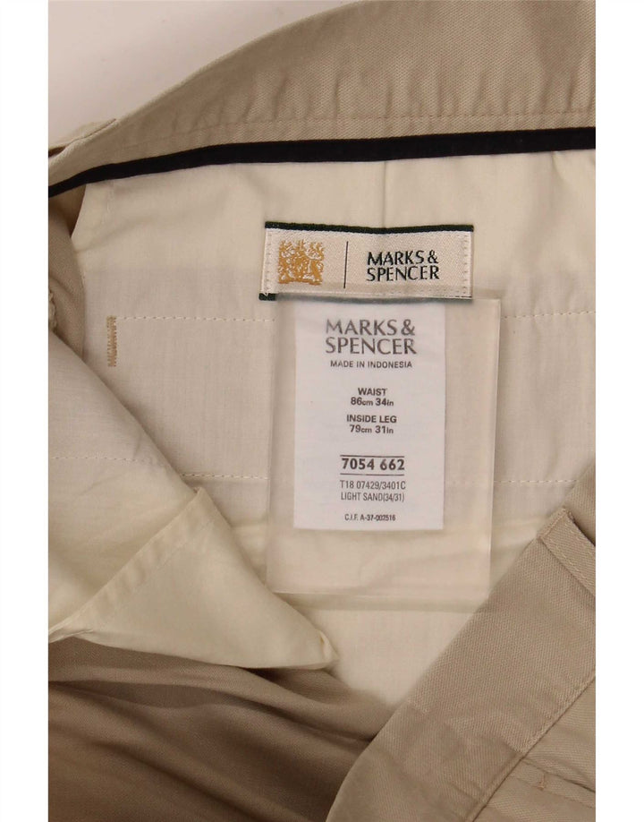 Marks & Spencer Mens Pegged Chino Trousers W34 L31 Beige Lyocell