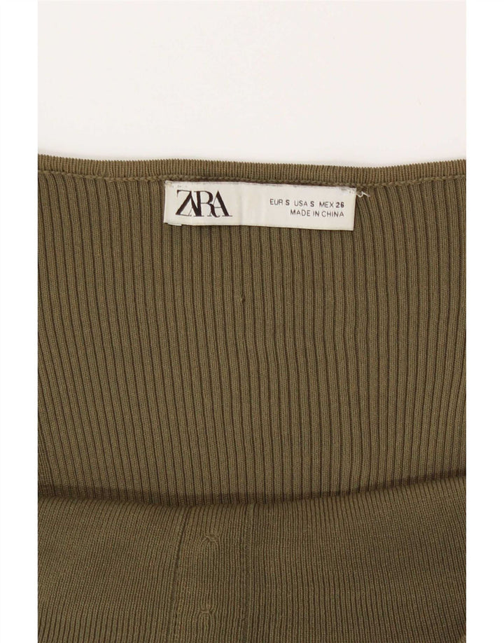 Zara Womens Long Sleeve Crop Top UK 8 Small Green