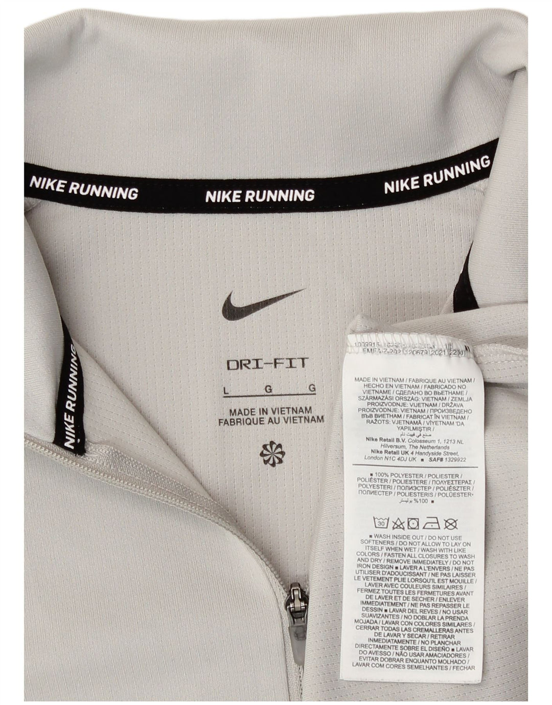 Nike Womens Dri Fit Zip Neck Top Long Sleeve UK 16 Large Grey Polyester