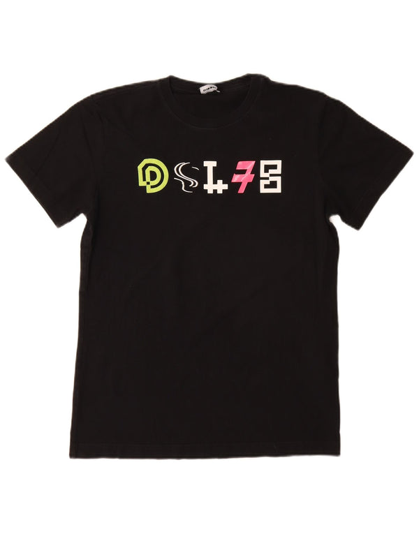 Diesel Womens Graphic T-Shirt Top UK 10 Small Black Cotton
