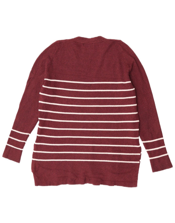 Marks & Spencer Womens V-Neck Jumper Sweater UK 12 Medium Burgundy Striped