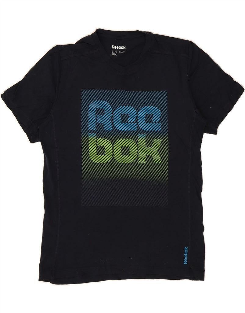 REEBOK Mens Graphic T-Shirt Top Large Navy Blue Cotton Vintage Reebok and Second-Hand Reebok from Messina Hembry 