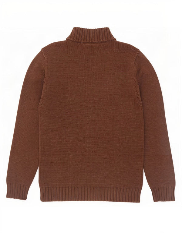 Chaps Mens Zip Neck Jumper Sweater Small Brown Cotton