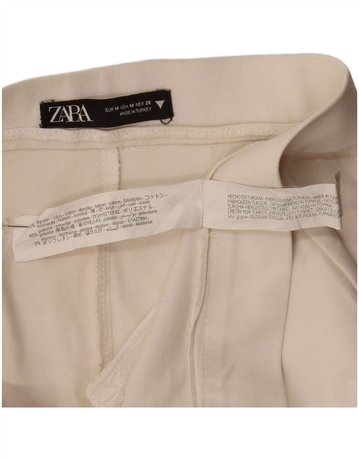 Zara Womens Bootcut Cropped Trousers Medium W29 L25 White Cotton