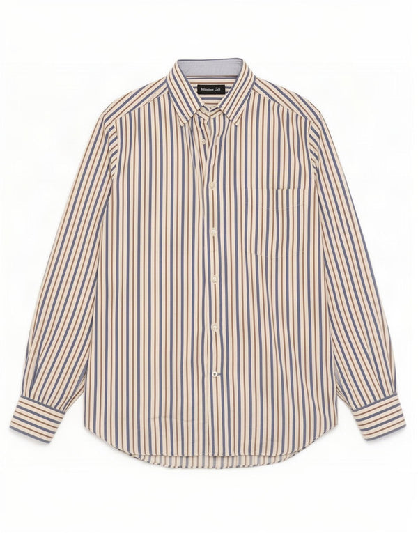 Massimo Dutti Mens Shirt Medium Blue Striped Cotton
