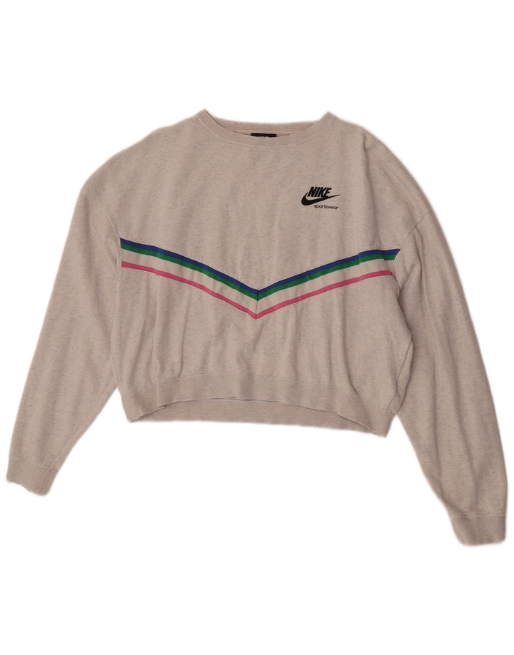 Nike Womens Crop Oversized Sweatshirt Jumper UK 14 Medium Grey Striped