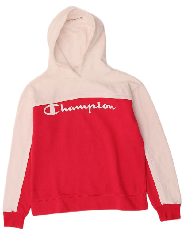 Champion Girls Graphic Hoodie Jumper 15-16 Years 2XL Pink Colourblock