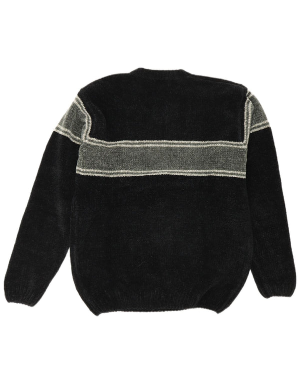 John F Gee Mens V-Neck Jumper Sweater UK 44/46 XL Black Colourblock Acrylic