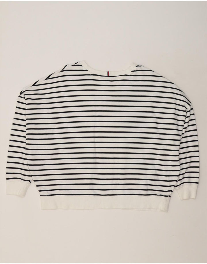TOMMY HILFIGER Womens Oversized Sweatshirt Jumper UK 18 XL White Striped Vintage Tommy Hilfiger and Second-Hand Tommy Hilfiger from Messina Hembry 