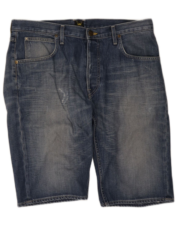Lee Mens 5 Pocket Short Distressed Denim Shorts W34 Large Blue Cotton