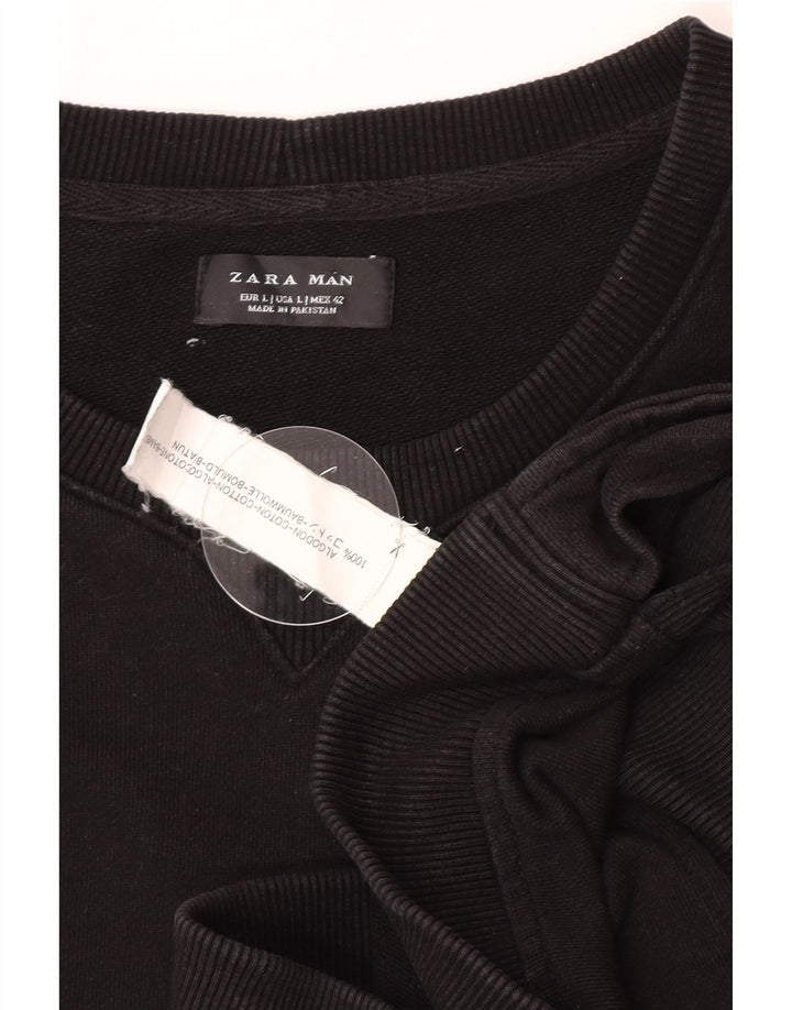 Zara Mens Sweatshirt Jumper Large Black Cotton