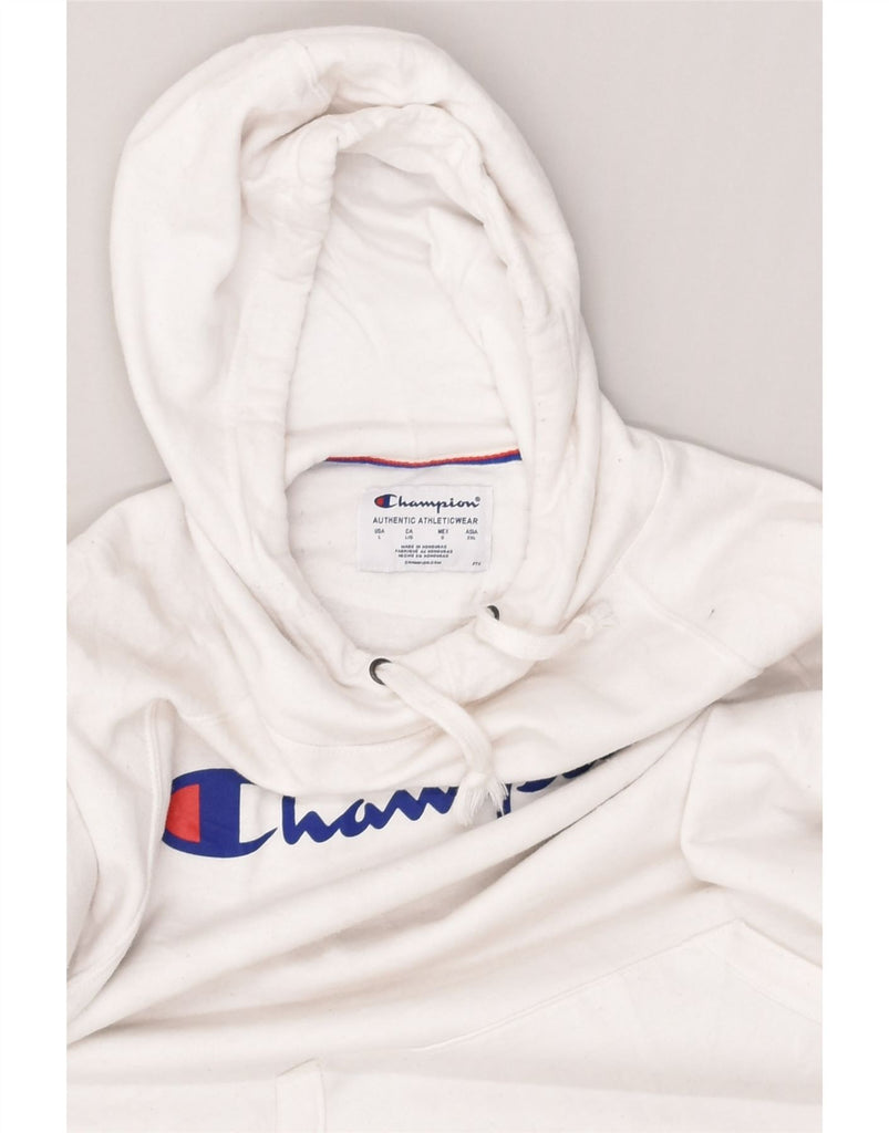 CHAMPION Womens Graphic Hoodie Jumper UK 16 Large White Cotton | Vintage Champion | Thrift | Second-Hand Champion | Used Clothing | Messina Hembry 