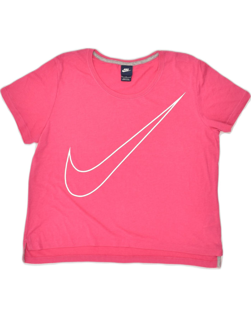 NIKE Womens Graphic T-Shirt Top UK 14 Medium Pink Polyester | Vintage Nike | Thrift | Second-Hand Nike | Used Clothing | Messina Hembry 