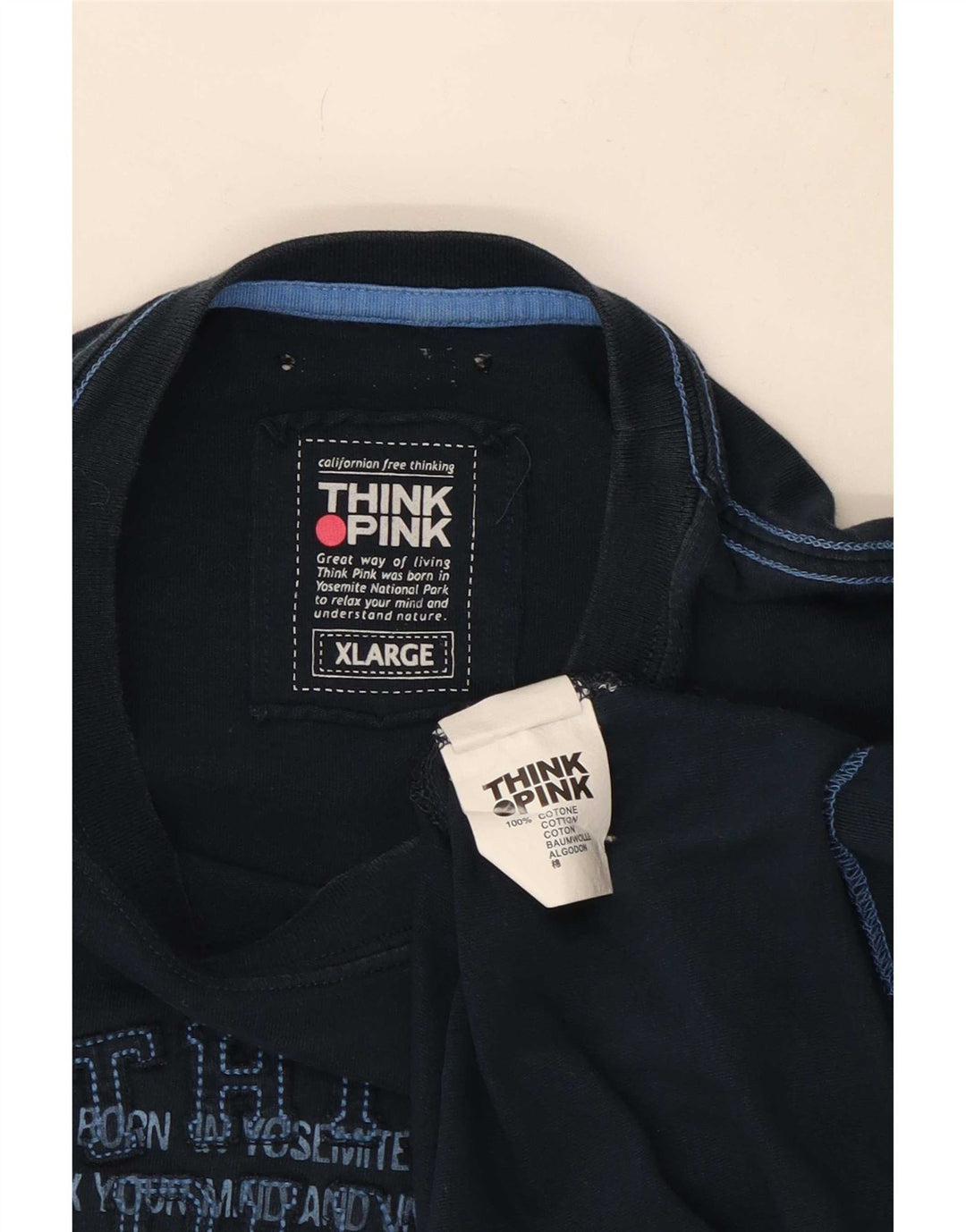 Think Pink Mens Graphic T-Shirt Top XL Navy Blue Cotton