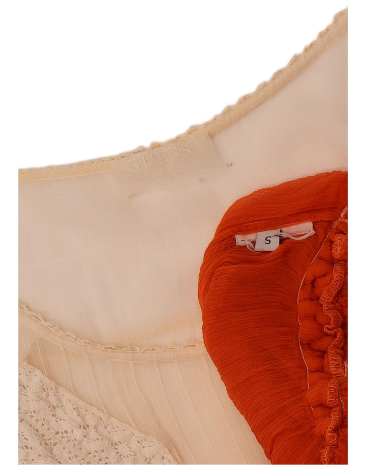 GUESS Womens See Through Blouse Top UK 10 Small Red Colourblock