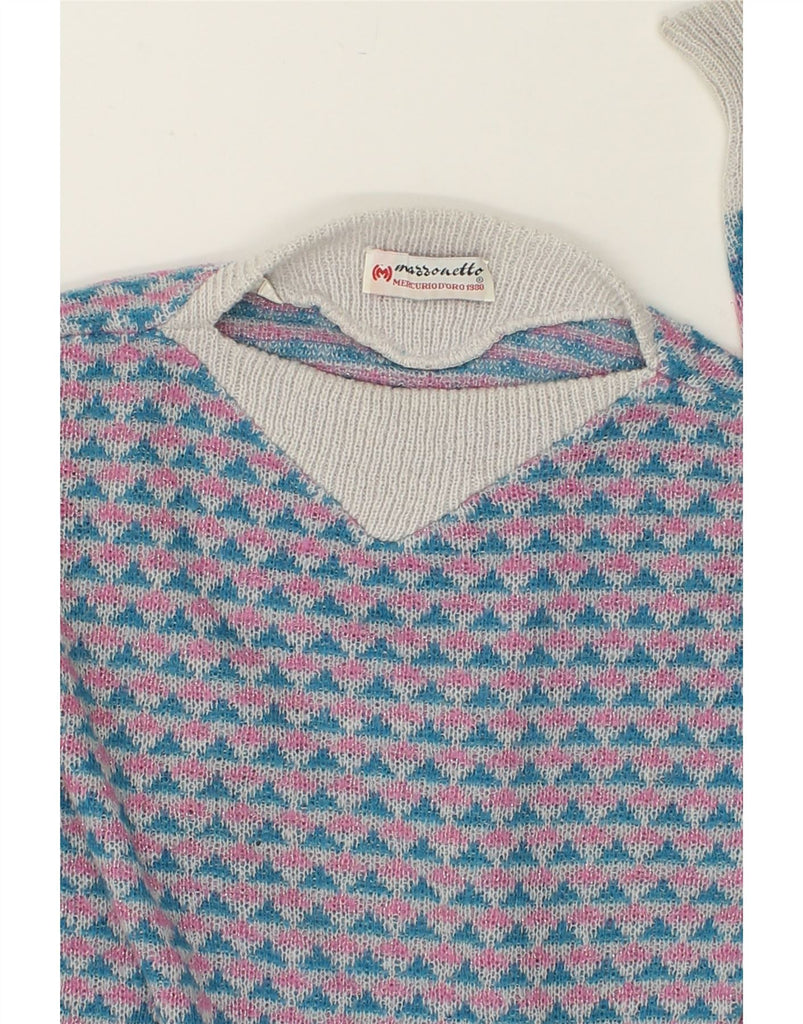 MAZZONETTO Womens Boat Neck Jumper Sweater UK 16 Large Blue Geometric | Vintage Mazzonetto | Thrift | Second-Hand Mazzonetto | Used Clothing | Messina Hembry 