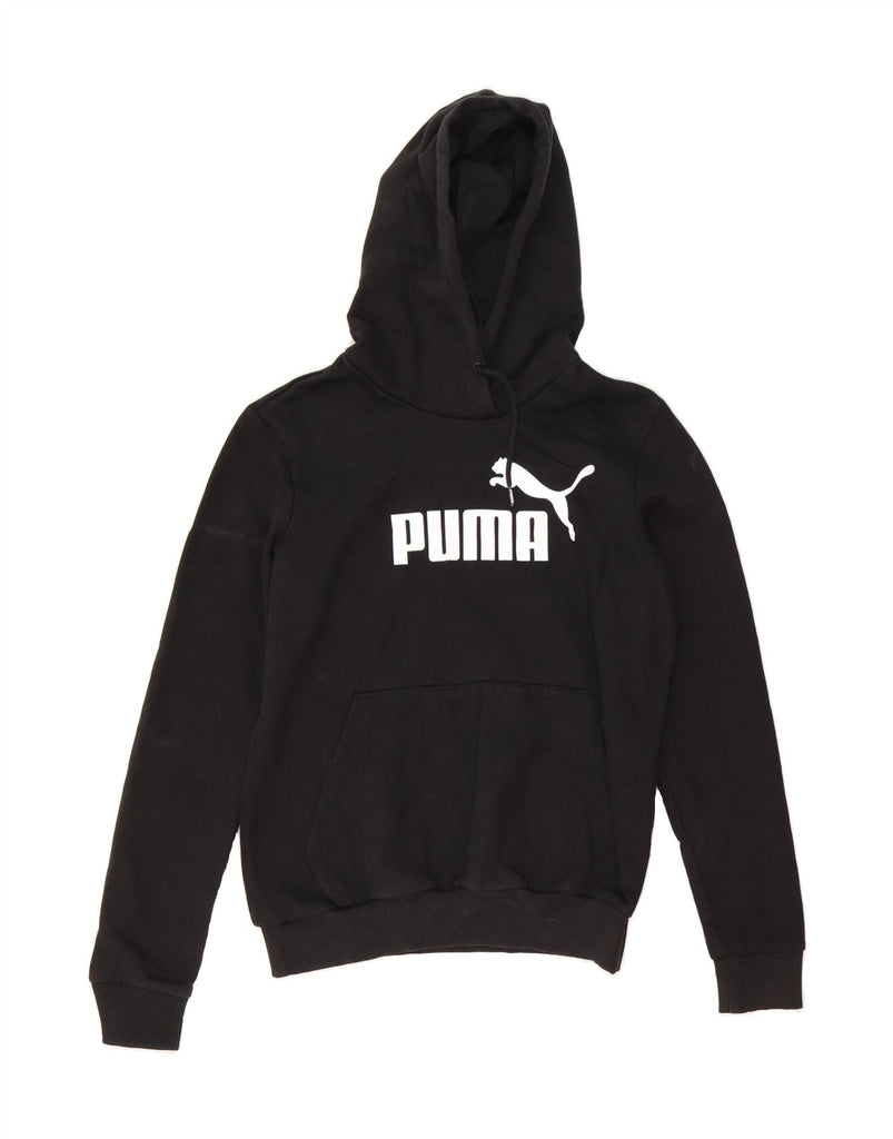 PUMA Womens Graphic Hoodie Jumper UK 12 Medium Black Vintage Puma and Second-Hand Puma from Messina Hembry 