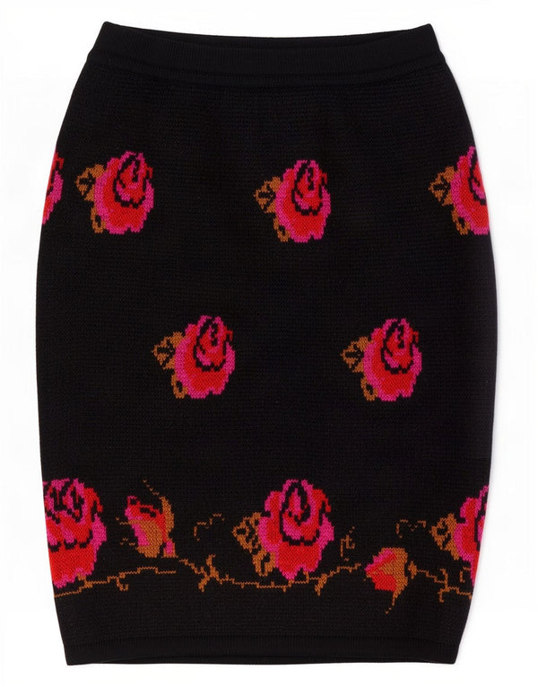 Stefanel Womens Knit Pencil Skirt Medium W28 Black Floral Wool