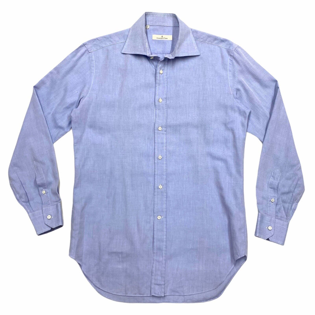 Ermenegildo Zegna Semi Spread Collar Button Up Shirt | Vintage Designer Blue VTG | Vintage Messina Hembry | Thrift | Second-Hand Messina Hembry | Used Clothing | Messina Hembry 