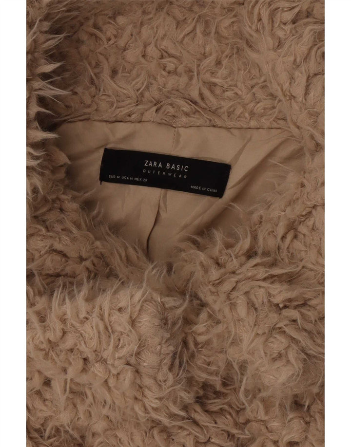 Zara Womens Teddy Bear Bomber Jacket UK 14 Medium Beige