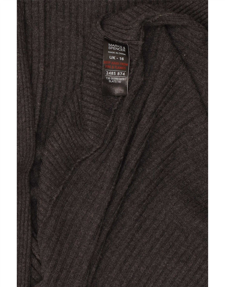 Marks & Spencer Womens Longline Open Cardigan Sweater UK 16 Large Grey