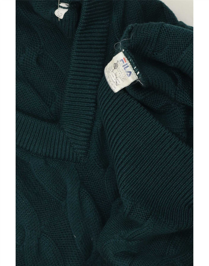 Fila Mens V-Neck Jumper Sweater IT 52 Large Green Virgin Wool