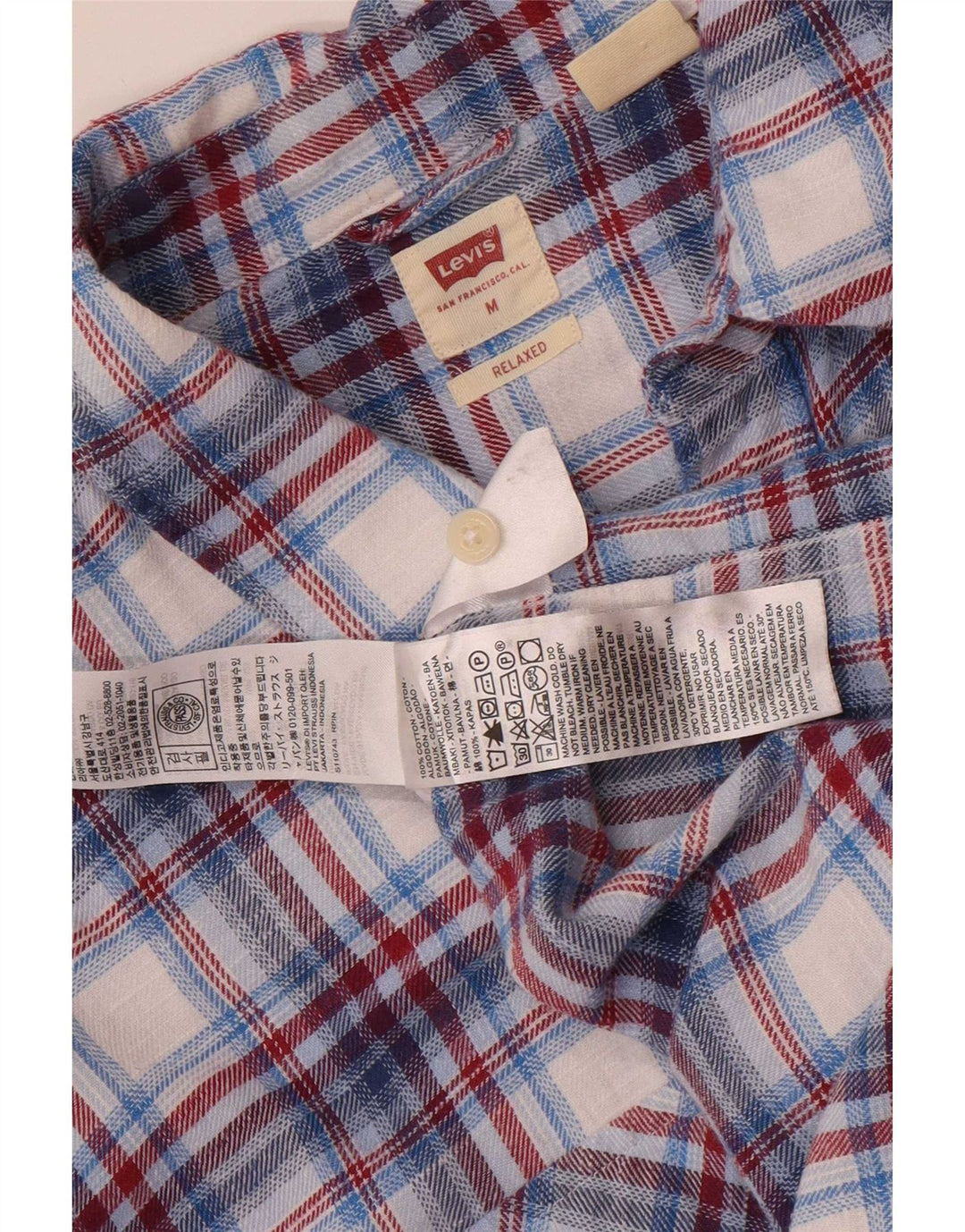 Levi's Mens Flannel Shirt Medium Blue Check Cotton