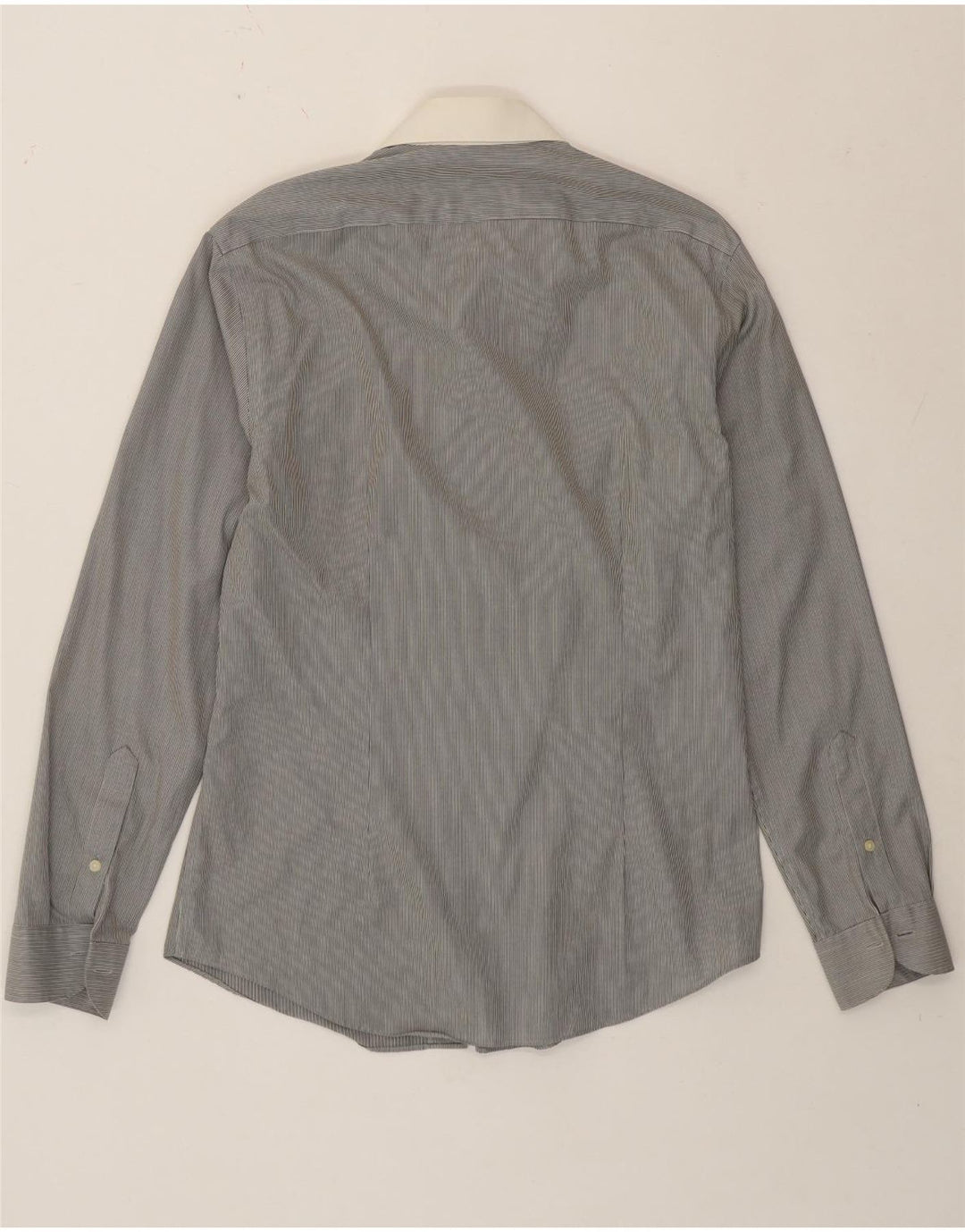 Calvin Klein Mens Formal Shirt Size 39 15 1/2 Medium Grey Pinstripe