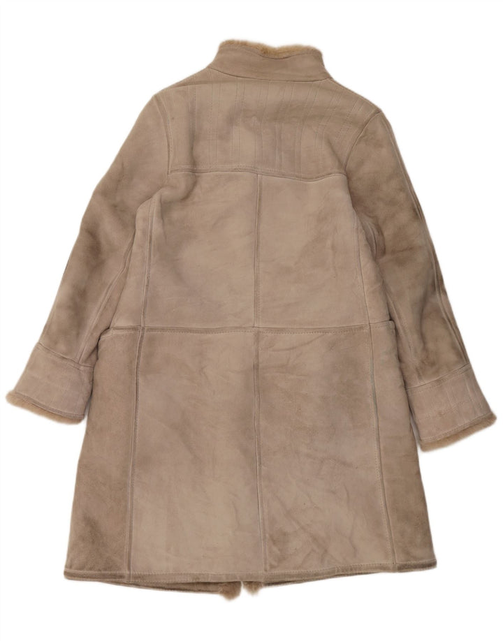 Vintage Womens Shearling Coat IT 46 Large Beige Leather