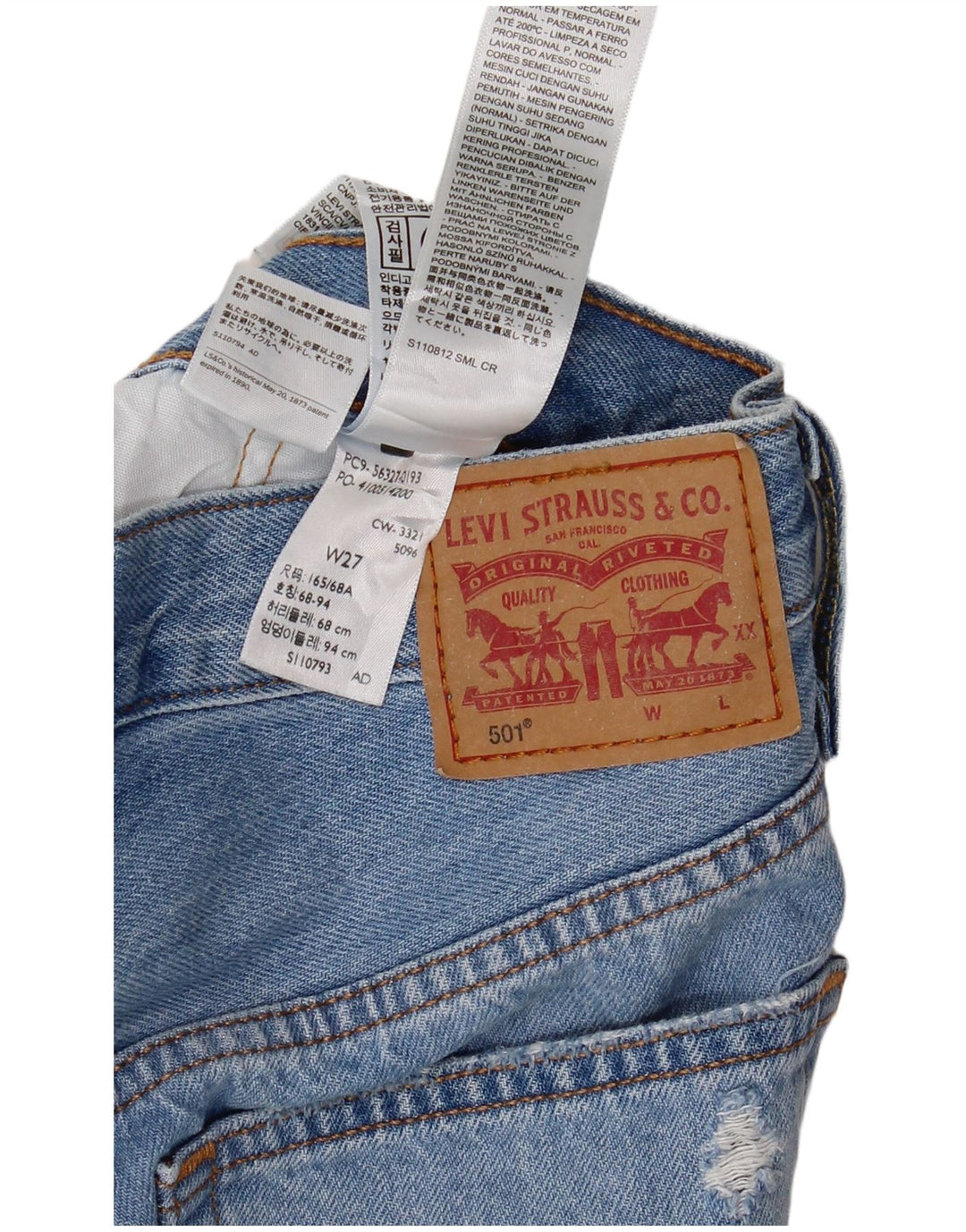 LEVI'S Womens 501 Distressed Denim Shorts W27 Small Blue Cotton