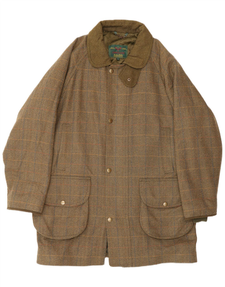 CHRYSALIS Mens Utility Jacket UK 40 Large Khaki Herringbone Wool Classic