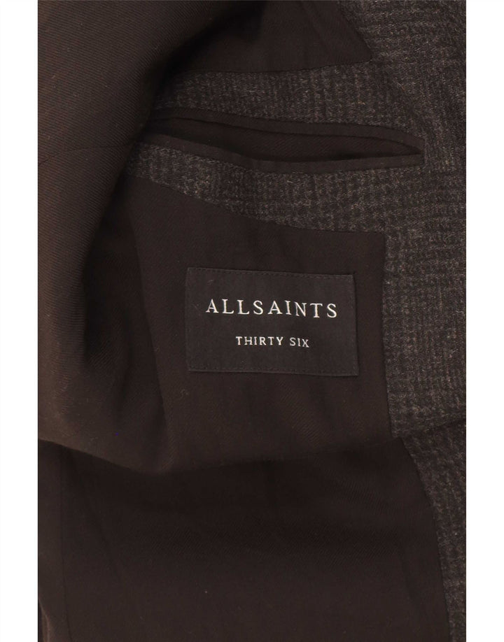 All Saints Mens Overcoat UK 36 Small Black Houndstooth Wool